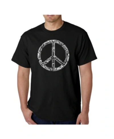 La Pop Art Mens Word Art T-shirt - Peace Sign In 77 Languages In Black