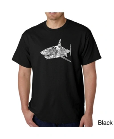 La Pop Art Mens Word Art T-shirt - Shark Species In Black