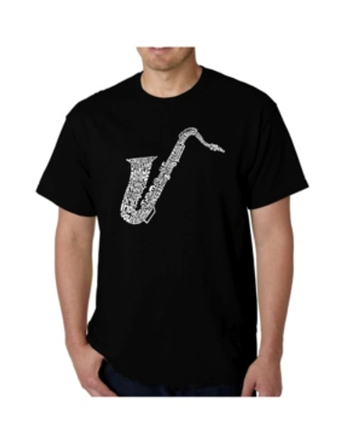 La Pop Art Mens Word Art T-shirt - Saxaphone In Black