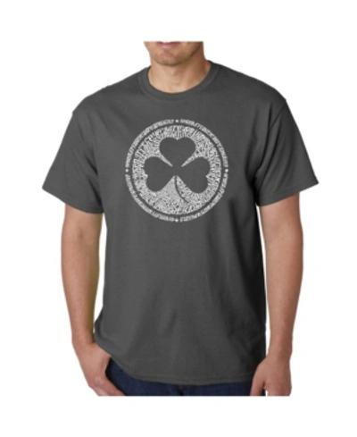 La Pop Art Mens Word Art T-shirt - Irish Eyes Clover In Gray