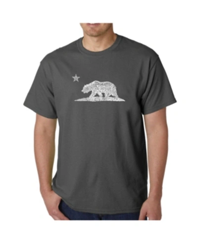 La Pop Art Mens Word Art T-shirt - California Bear In Gray
