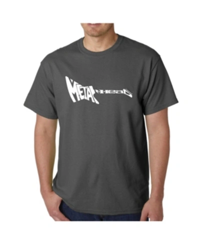 La Pop Art Mens Word Art T-shirt - Metal Head Guitar In Gray