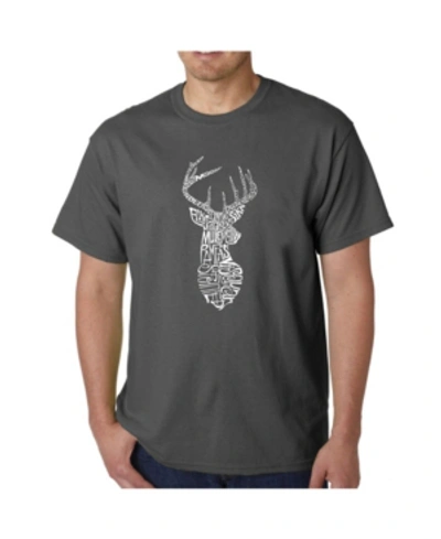 La Pop Art Mens Word Art T-shirt - Types Of Deer In Gray