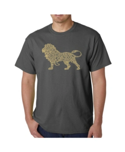 La Pop Art Mens Word Art T-shirt - Lion In Gray