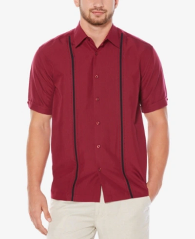 Cubavera Men's Pick Stitch Panel Short Sleeve Button-down Shirt In Biking Red