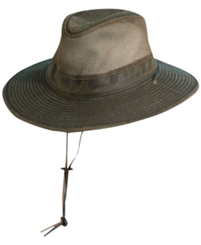 Dorfman Pacific Men's Weathered Big-brim Mesh Safari Hat In Brown
