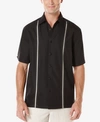 Cubavera Men's Pick Stitch Panel Short Sleeve Button-down Shirt In Jet Black