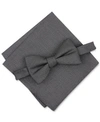 Alfani Men's Solid Textured Pre-tied Bow Tie & Solid Textured Pocket Square Set, Created For Macy's In Silver Lurex