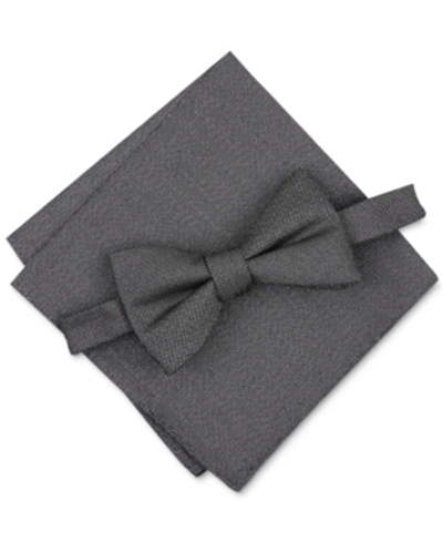 Alfani Men's Solid Textured Pre-tied Bow Tie & Solid Textured Pocket Square Set, Created For Macy's In Silver Lurex