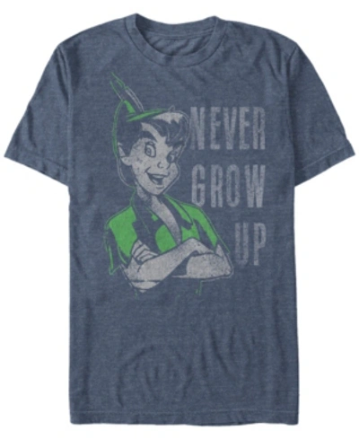 Tinkerbell Disney Men's Peter Pan Never Grow Up Vintage Portrait Short Sleeve T-shirt In Navy Heath