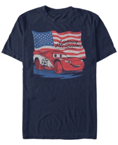 Cars Disney Pixar Men's  Lightning Mcqueen Distressed Flag Short Sleeve T-shirt In Navy