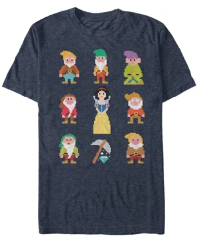 Disney Princess Disney Men's Snow White Pixelated Dwarf Crew Short Sleeve T-shirt In Navy