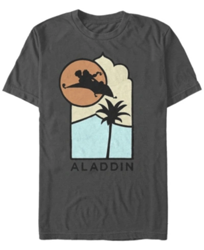 Aladdin Disney Men's  Live Action Carpet Ride Line Art Logo Short Sleeve T-shirt In Charcoal