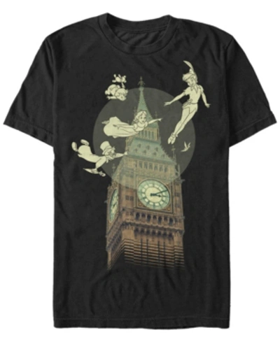 Tinkerbell Disney Men's Peter Pan The Darlings Flying By Clock Tower Short Sleeve T-shirt In Black