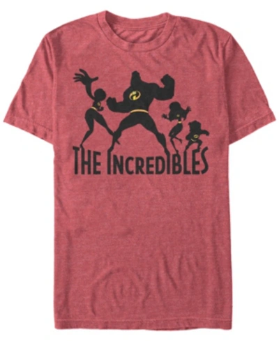 The Incredibles Disney Pixar Men's Incredibles Family Silhouette Short Sleeve T-shirt In Red Heathe