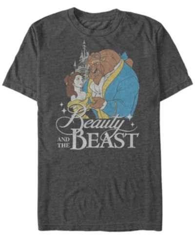 Disney Princess Disney Men's Beauty And The Beast Classic Movie Cover Short Sleeve T-shirt In Charcoal H