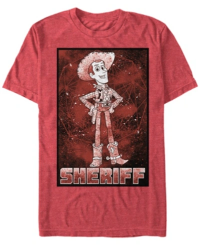 Toy Story Disney Pixar Men's Up Sheriff Woody Galaxy Short Sleeve T-shirt In Red Heathe