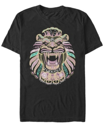 Aladdin Disney Men's  Live Action Geometric Line Art Lion Cave Short Sleeve T-shirt In Black