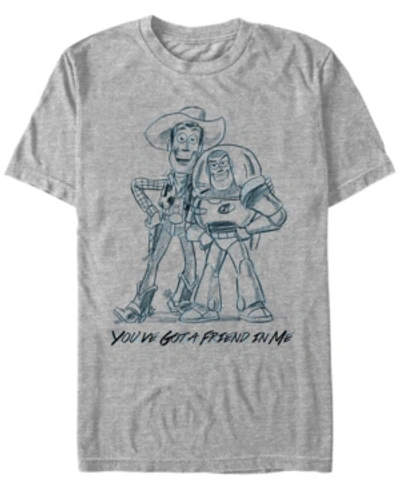 Toy Story Disney Pixar Men's  Woody And Buzz You Gotta Friend Sketch Short Sleeve T-shirt In Athletic H