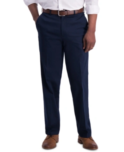 Haggar Men's Premium No Iron Khaki Classic Fit Flat Front Hidden Expandable Waist Pant In Dark Navy