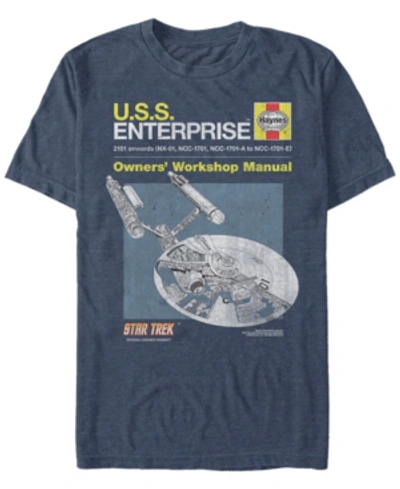 Star Trek Men's The Original Series U.s.s. Enterprise Workshop Manual Short Sleeve T-shirt In Navy Heath