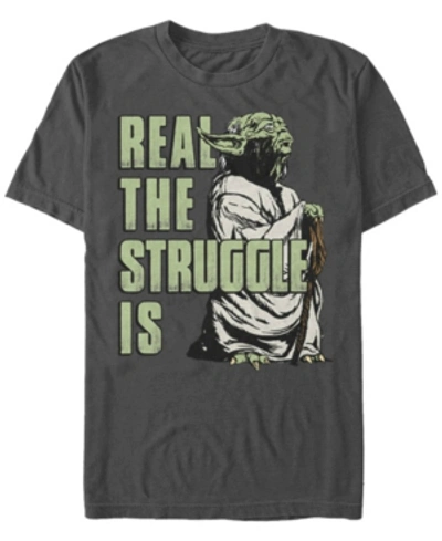 Fifth Sun Men's Star Wars Yoda Real The Struggle Is Short Sleeve T-shirt In Charcoal