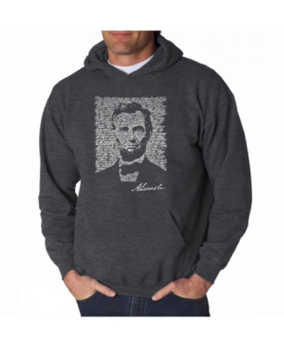 La Pop Art Men's Word Art Hoodie - Abraham Lincoln In Dark Gray