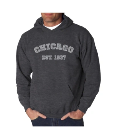 La Pop Art Men's Word Art Hooded Sweatshirt - Chicago 1837 In Dark Gray