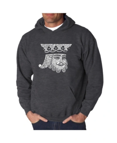 La Pop Art Men's Word Art Hooded Sweatshirt - King Of Spades In Dark Gray