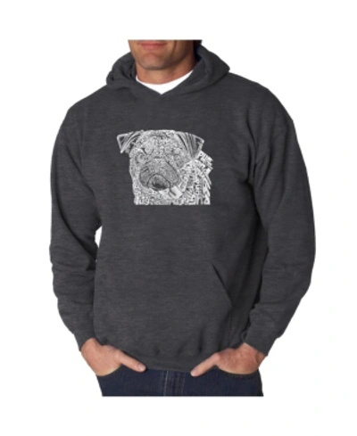 La Pop Art Men's Word Art Hooded Sweatshirt - Pug Face In Dark Gray