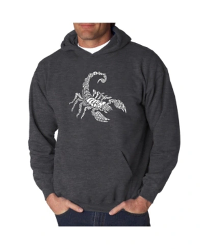 La Pop Art Men's Word Art Hooded Sweatshirt - Types Of Scorpions In Dark Gray