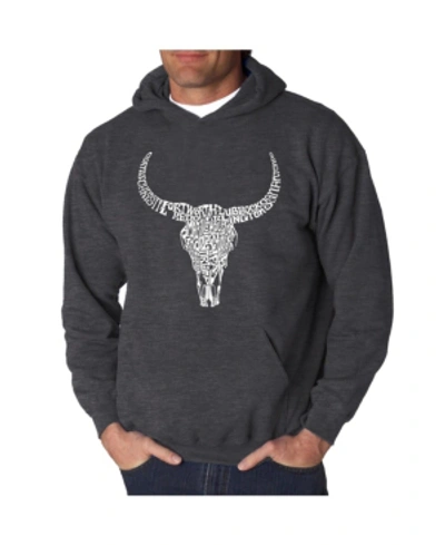 La Pop Art Men's Word Art Hooded Sweatshirt - Texas Skull In Dark Gray