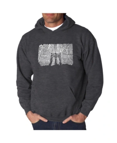 La Pop Art Men's Word Art Hoodie - Brooklyn Bridge In Dark Gray