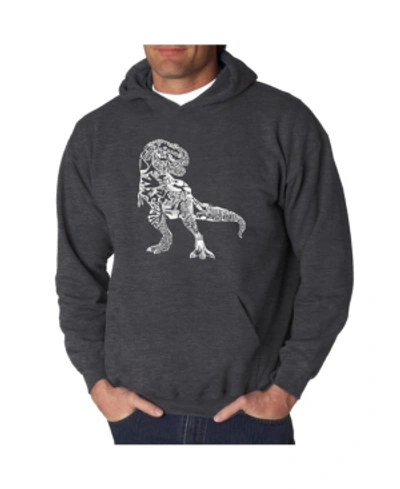 La Pop Art Men's Word Art Hoodie - Dinosaur In Dark Gray