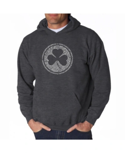 La Pop Art Men's Word Art Hoodie - Irish Eyes Clover In Dark Gray