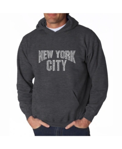 La Pop Art Men's Word Art Hoodie - New York City Neighborhoods In Dark Gray