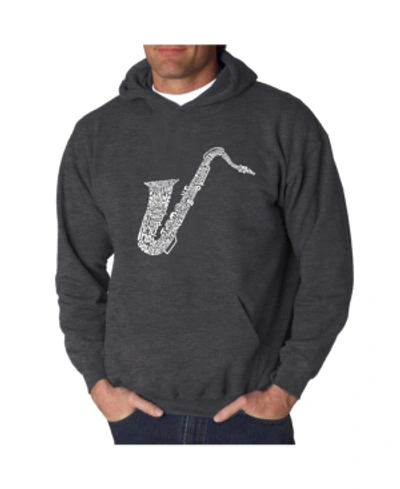 La Pop Art Men's Word Art Hoodie - Saxophone In Dark Gray