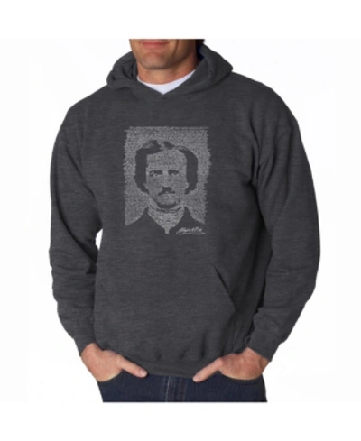 La Pop Art Men's Word Art Hoodie - Edgar Allen Poe - The Raven In Dark Gray