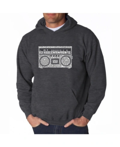 La Pop Art Men's Word Art Hooded Sweatshirt - Greatest Rap Hits Of The 1980's In Dark Gray