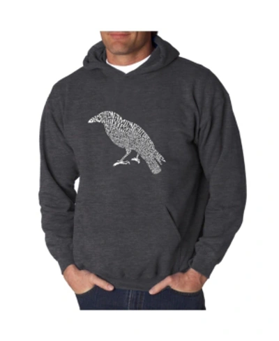 La Pop Art Men's Word Art Hooded Sweatshirt - The Raven In Dark Gray
