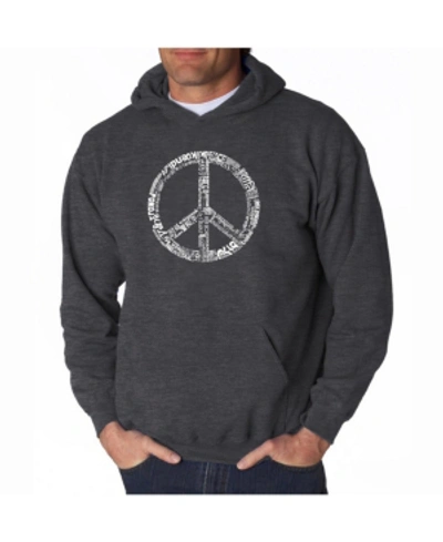 La Pop Art Men's Word Art Hoodie - Peace Sign In 77 Languages In Dark Gray