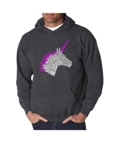 La Pop Art Men's Word Art Hooded Sweatshirt - Unicorn In Dark Gray