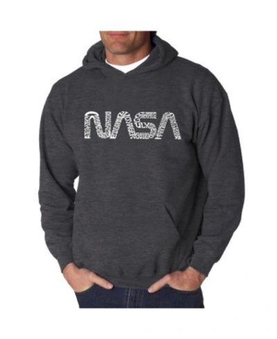 La Pop Art Men's Word Art Hooded Sweatshirt - Worm Nasa In Dark Gray