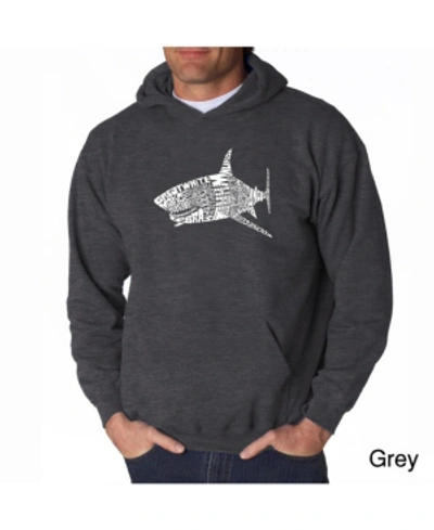 La Pop Art Men's Word Art Hoodie - Shark Species In Dark Gray