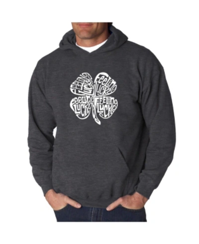 La Pop Art Men's Word Art Hooded Sweatshirt - Feeling Lucky In Dark Gray