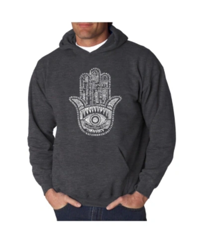 La Pop Art Men's Word Art Hooded Sweatshirt - Hamsa In Dark Gray