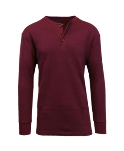 Galaxy By Harvic Men's Oversized Waffle-knit Thermal Henley Shirt In Burgundy