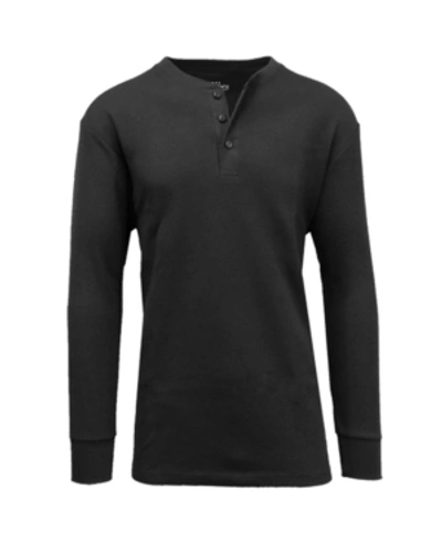 Galaxy By Harvic Men's Oversized Waffle-knit Thermal Henley Shirt In Black