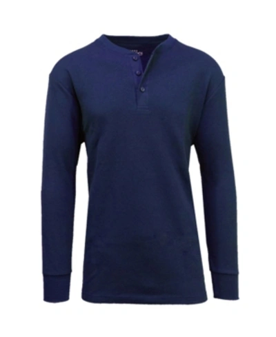Galaxy By Harvic Men's Long Sleeve Thermal Henley Tee In Navy