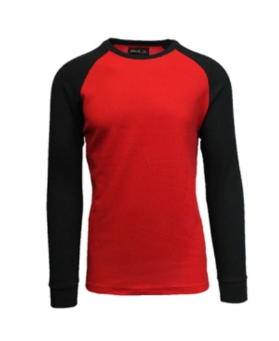 Galaxy By Harvic Men's Long Sleeve Thermal Shirt With Contrast Raglan Trim On Sleeves In Red-black